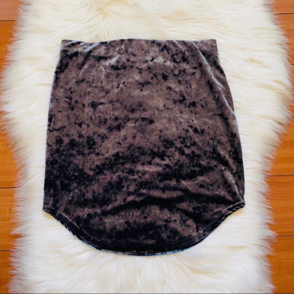 Missguided Crushed Grey Velvet Curved Hem Skirt 6